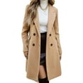 thumbnail image 4 of Womens Long Double Breasted Coats Lapel Collar Pea Coat Winter Slim Fit Jackets Trench Coat Outwear Brown XXL, 4 of 10