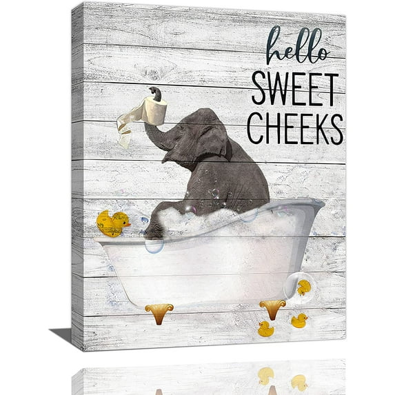 Funny Elephant Bathroom Wall Art Elephant Bathroom Pictures Wall Decor Elephant in Bathtub Canvas Painting Print for Wall Farmhouse Animal Bathroom Wall Decor Artwork Framed for Bedroom 12"x16"