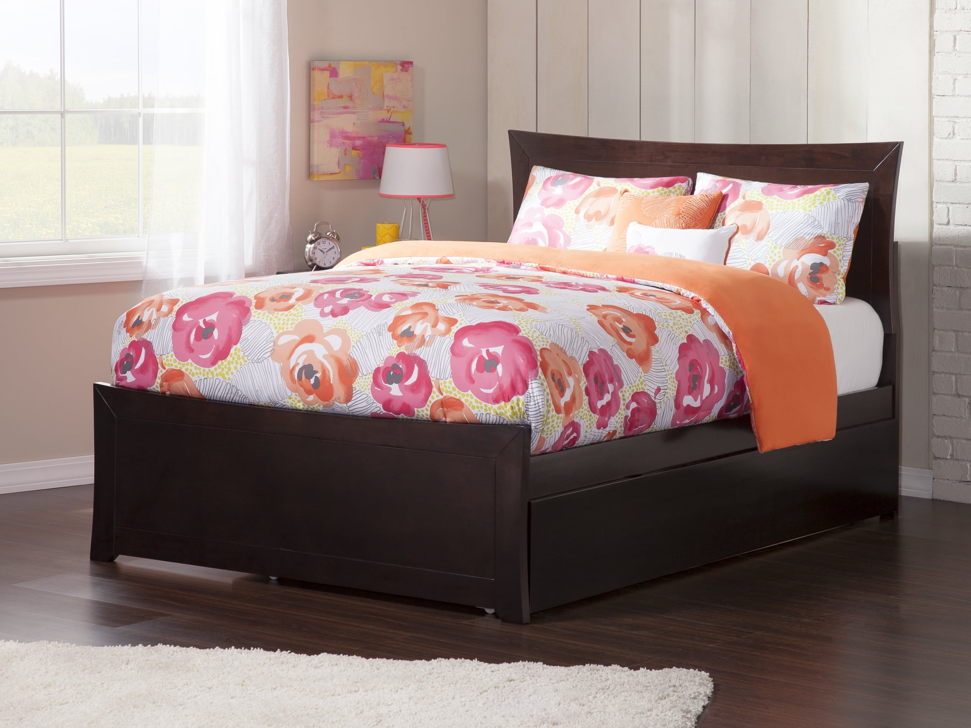 AFI Metro Queen Platform Bed with Wood Headboard Footboard & Twin-XL Trundle, Espresso