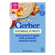 Gerber Toddler Food Cereal, Probiotic Oatmeal Cereal, Lentil Peach & Apple, 8 oz