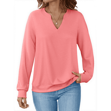 Fantaslook V Neck Sweatshirts for Women Pullover Long Sleeve Shirts Tunic Fall Tops Casual Lightweight Sweatshirts