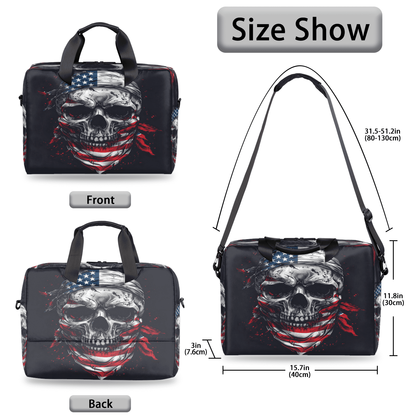 Herdesigns Funny Skull Skeleton Laptop Bag for Women Men, Computer Case Briefcase Messenger Bags, 15-15.6 inch Laptop Sleeve Shoulder Bag