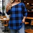 thumbnail image 2 of Posijego 3/4 Length Sleeve Tops for Women Plus Size Tunic Top Plaid Printed off Shoulder Party Shirts Going out Blouses, 2 of 6