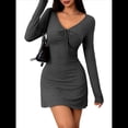 thumbnail image 3 of Vestido Corto Ajustado con Escote en V y Larga para Mujer, Otoño e Invierno, Flor Gris XL, 3 of 10