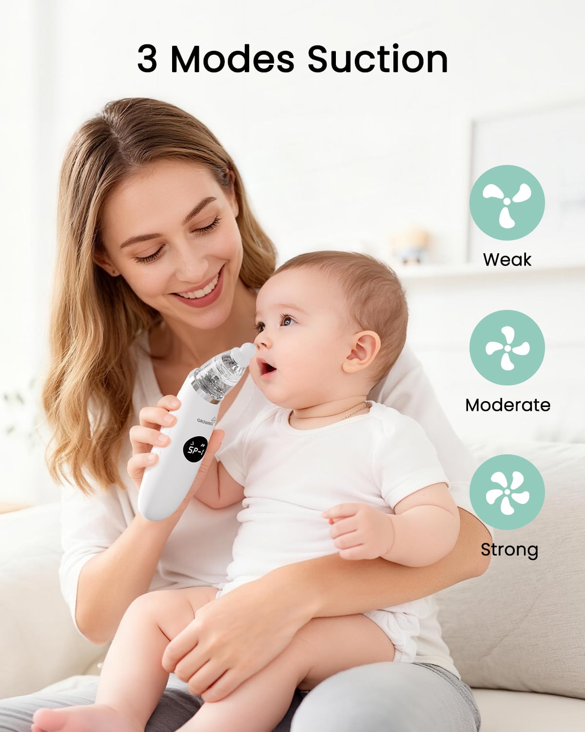 GROWNSY Baby Nasal Aspirator – Electric Baby Nose Sucker with 3 Silicone Tips, Booger Sucker for Newborn to Toddler with Music & Light Function