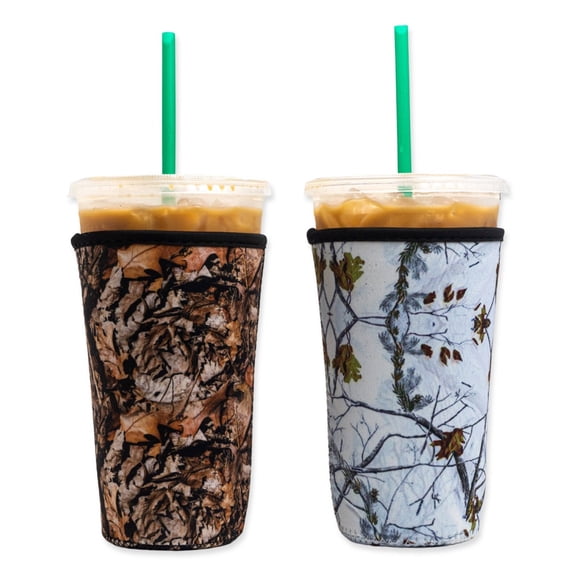 Baxendale and Co 2-Pack Large (32oz) Reusable Neoprene Insulator Sleeve for Iced Coffee or Cold Beverage Cups (Brown & White Camo)