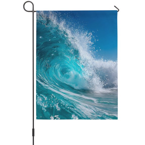 Ocean Wave Garden Flags For Outdoor, Coastal Teal Sea Foam Beach Surfing Small Double Side Yard Flags Weather Proof Garden Decor for Lawn Outside Holiday 12 x 18 Inches