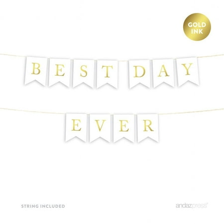 Best Day Ever Gold Ink Wedding Pennant Party (Best Font For Birthday Banner)