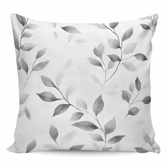 Throw Pillow Covers 18x18 Inch, Gray Leaves Decorative Pillow Cases for Couch Sofa Bed, Spring Rustic Branches Botanical Cotton Linen Square Home Decor Pillowcases with Hidden Zipper