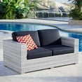 thumbnail image 2 of Lounge Loveseat Sofa, Rattan, Wicker, Light Grey Gray Blue Navy, Modern Contemporary Urban Design, Outdoor Patio Balcony Cafe Bistro Garden Furniture Hotel Hospitality, 2 of 8
