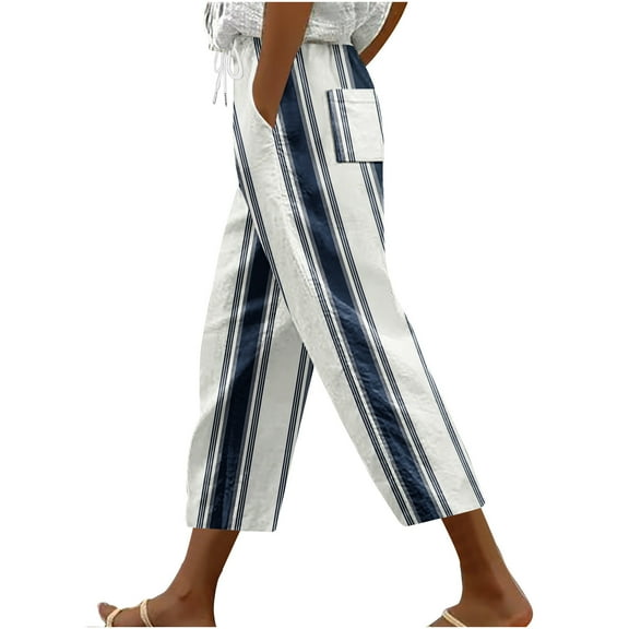 cocolona Harlan Capri Pants for Women with Pockets Casual Loose Drawstring Printing Wide Leg Cropped Pants