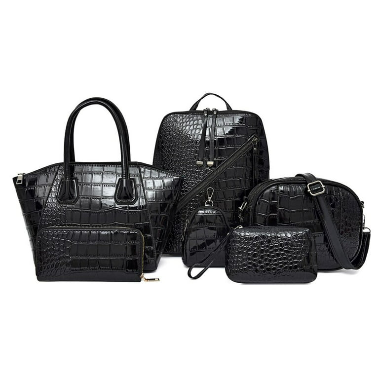 4-Piece Luxury Designer Leather Purse, Shoulder Bag and Handbag Set, Black