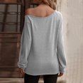 thumbnail image 2 of Jersey de mujer con hombros descubiertos, manga larga, Color puro, sudadera, blusa para otoño invierno, gris XL, 2 of 5