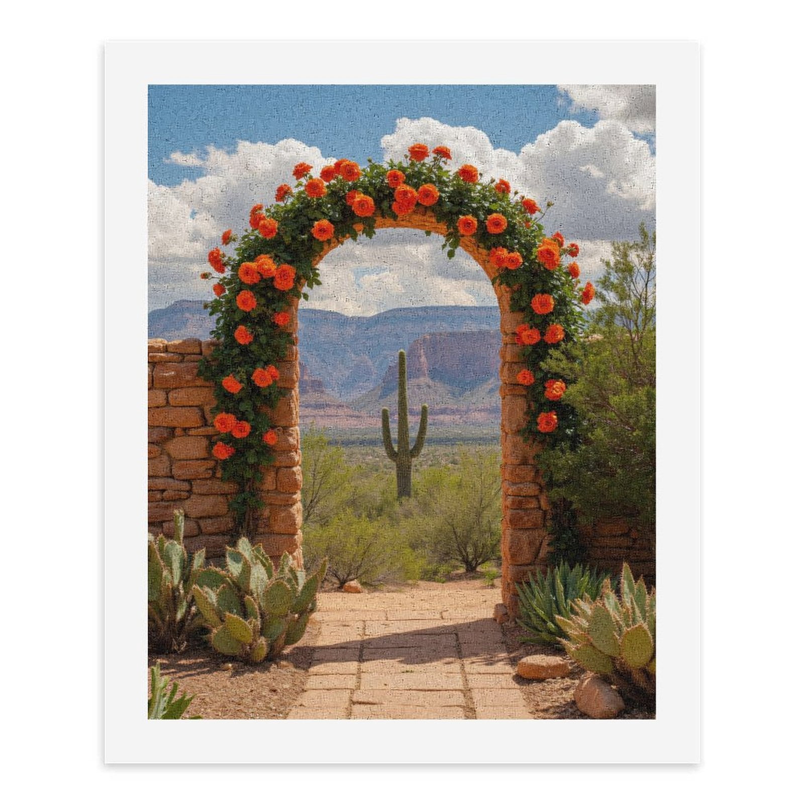 Paint By Numbers Kit for Adults Beginner - DIY Desert Archway Floral Cactus View Canvas Painting Kits for Adults, Frameless Paint By Number for Adults for Home Wall Decor 16x20 Inch