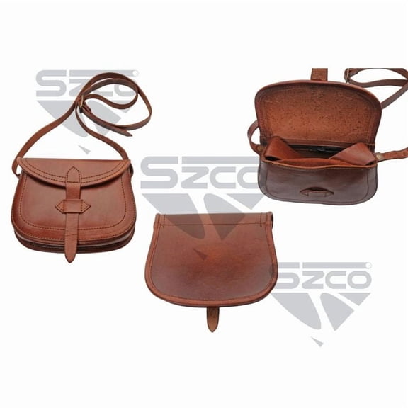 SZCO Brown Leather Pocket Bag 9x7 Inch Top Grain Crossbody Shoulder Bag With Inner Pockets And Cross Strap Closure Design