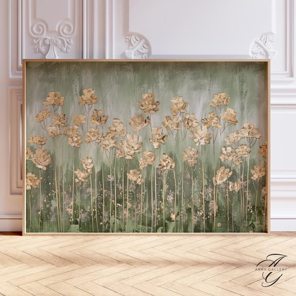 Gold Floral Wall Art Poster: Elegant Green Botanical, Unframed Poster Size 8x12