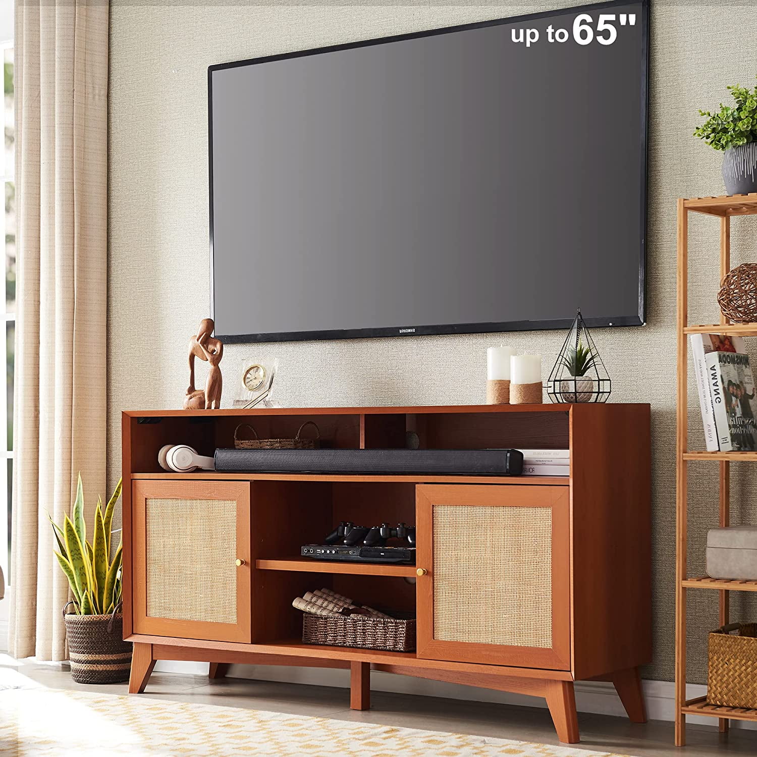 OKD Rattan 58" TV Stand Console Entertainment Center up to 65 inch TV