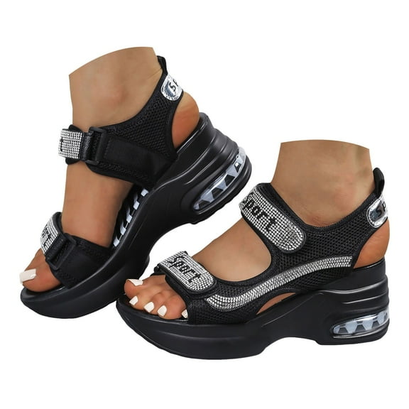 Dakaela Mesh Platform Sandals for Women Sport Walking Hiking Shoes Summer Non Slip Sneakers Black 6.5