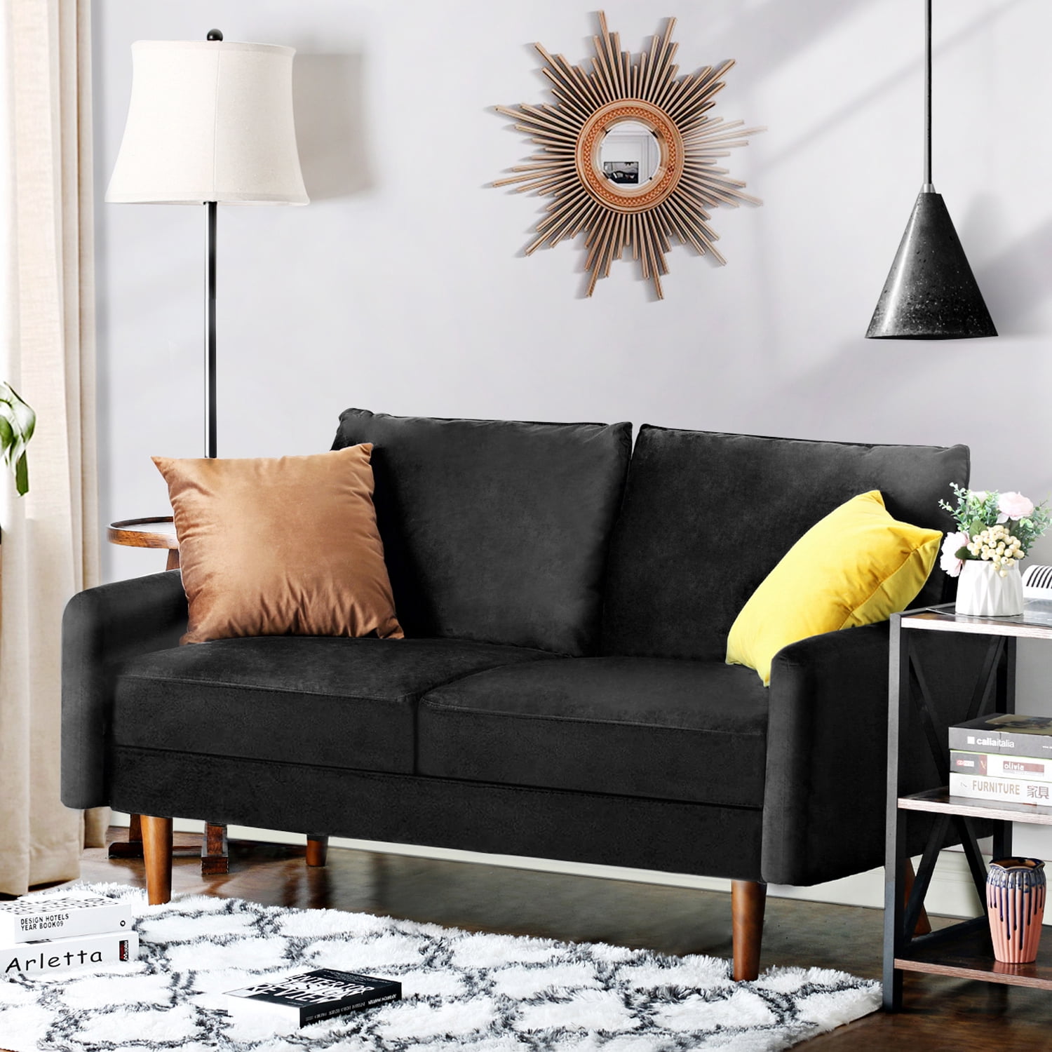 56.3'' Velvet Round Arm Loveseat, Couch with Solid Wood Frame, for Guest Room, Teenager's Room, and Small Apartment,33.1'' H x 56.3'' W x 31.1'' D