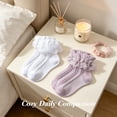 thumbnail image 7 of TELOLY 4Pairs Kids Socks,4-6 Years Old Ruffle Socks,Plain Style Lace Socks,Combination1, 7 of 7