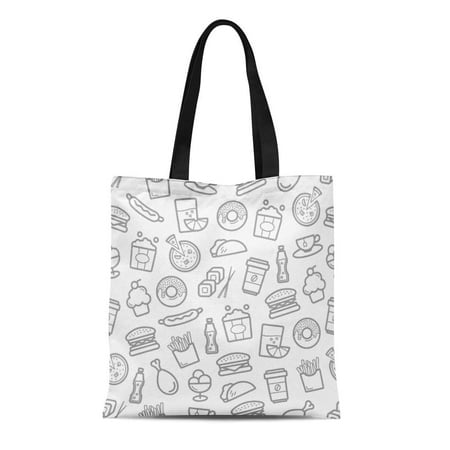KDAGR Canvas Tote Bag Fast Food of Seafood Snacks and Desserts Burgers Sandwiches Durable Reusable Shopping Shoulder Grocery (Best Fast Food Dessert)