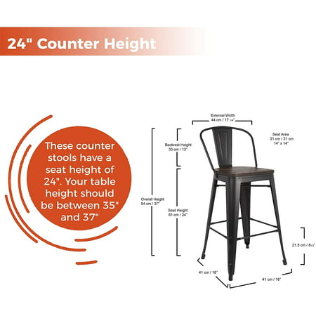 Modern Metal Counter Stool Tolix Style, 35 Inch Seat Height Outdoor Bar Stools