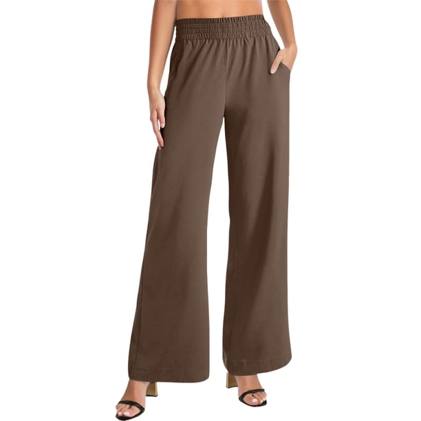 Pantalones casuales rectos para mujer: bolsillos laterales, para todas las estaciones, poliéster, color liso básico, tallas S-XXL