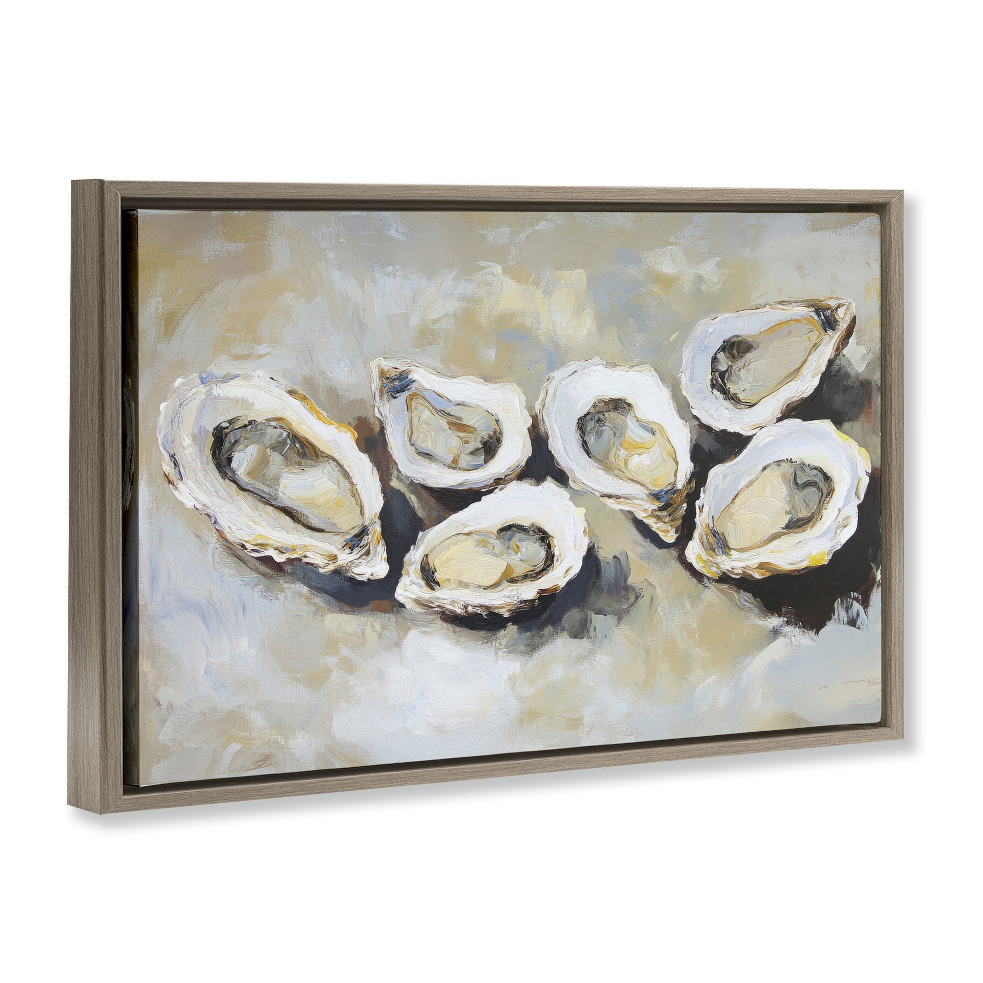 Stupell Industries Line of Oysters in Neutrals Brown Framed Floater Canvas Wall Art, design by Sisi and Seb