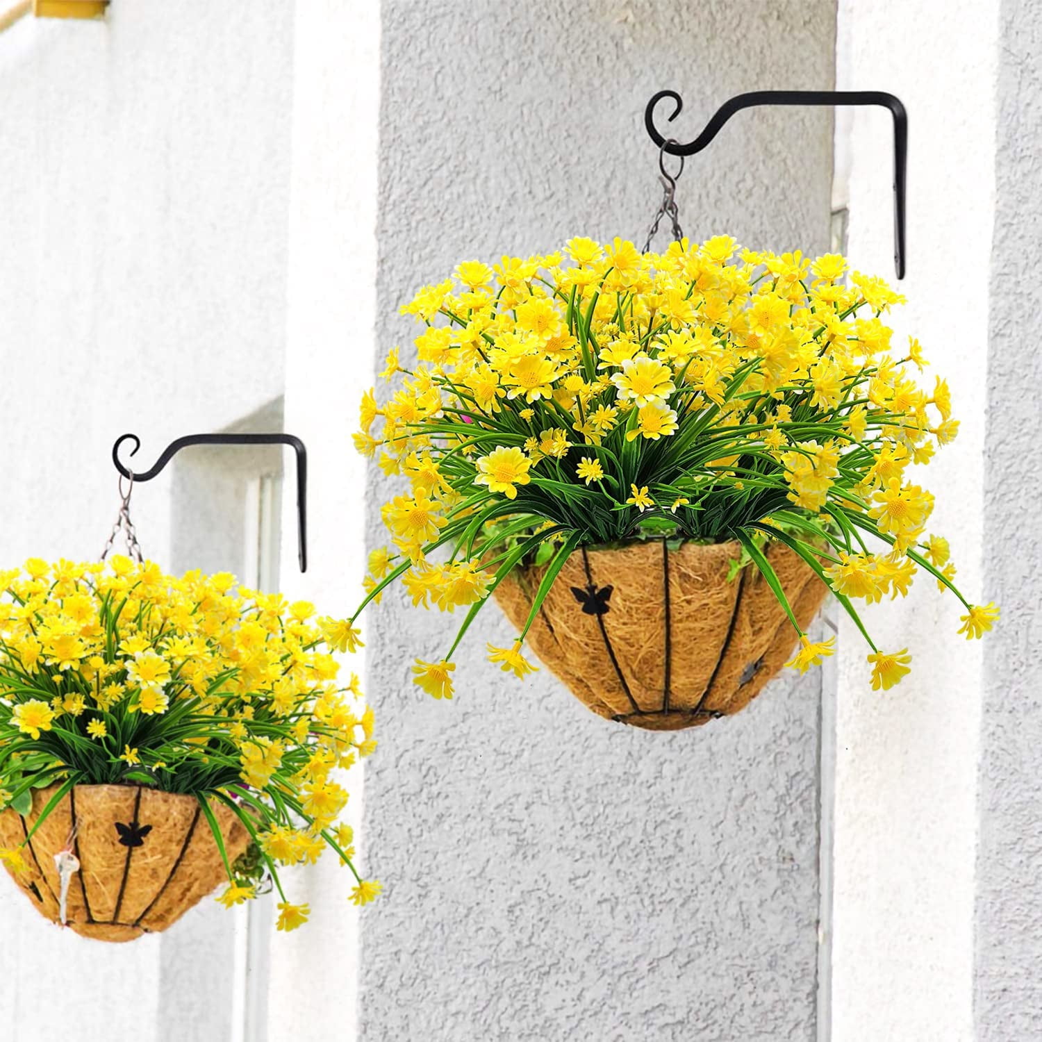 Viworld 10 Bundles Outdoor Artificial Daisy Fake Flowers UV Resistant Plants, Faux Plastic Greenery for Indoor Hanging Plants Garden Porch Window Box Home Wedding Farmhouse Decor (Yellow)