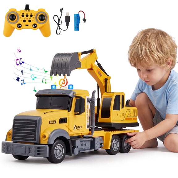 Zacro Remote Control Excavator Toy, 11 Channel Large RC Construction Truck Toy with Lights and Sounds for Toddlers Boys Girls Kids Ages 3-8