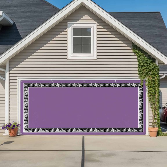 Purple Garage Door Cover Banner 6 x 13 FT, Black Modern Geometric Abstract Art Aesthetics Garage Door Curtains Backdrop with Grommets for Indoor Outdoor Wall Party Porch Yard Decorations Background