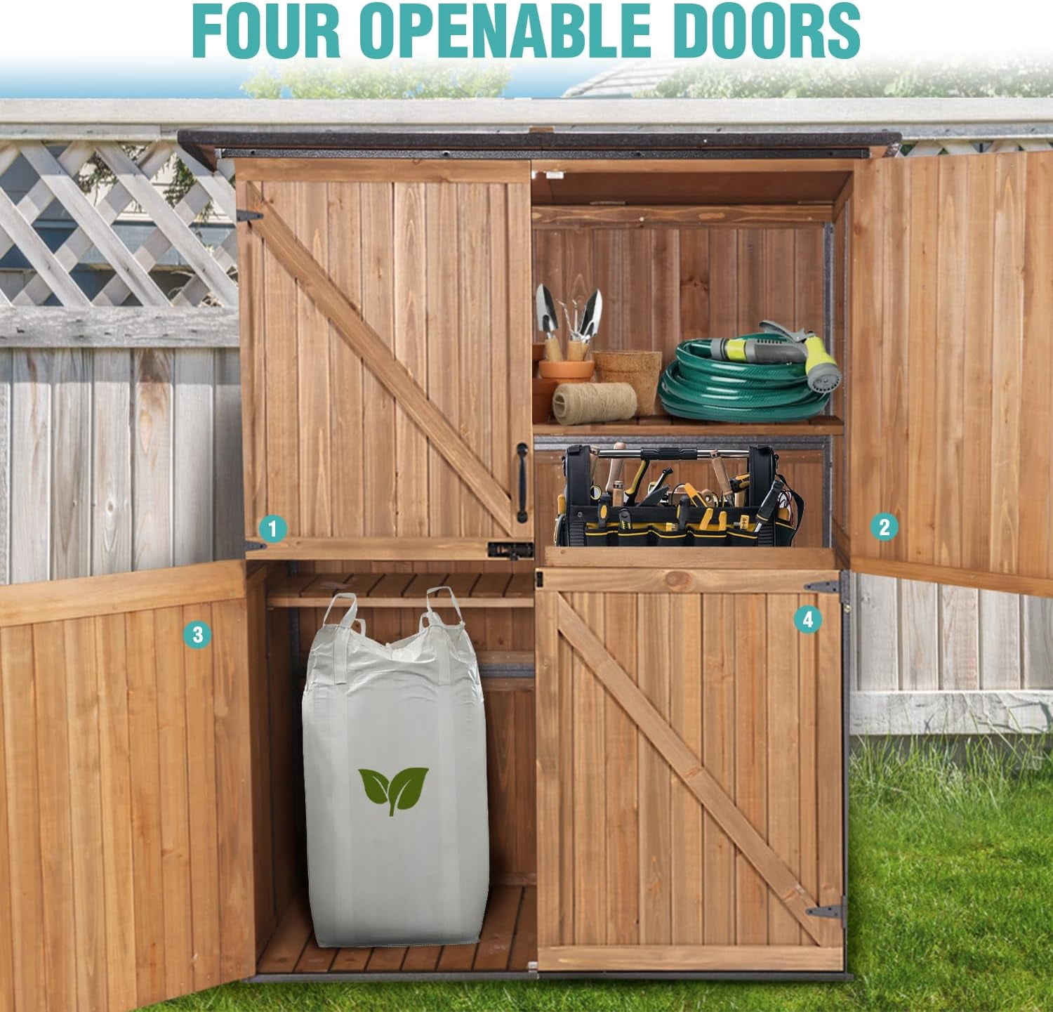 MEDEHOO Sheds & Outdoor Storage,Large Garden Shed with Metal Frame Structure and Adjustable Shelves,Bike Storage Tool Cabinet Box for Backyard Garden Patio Lawn (Brown)