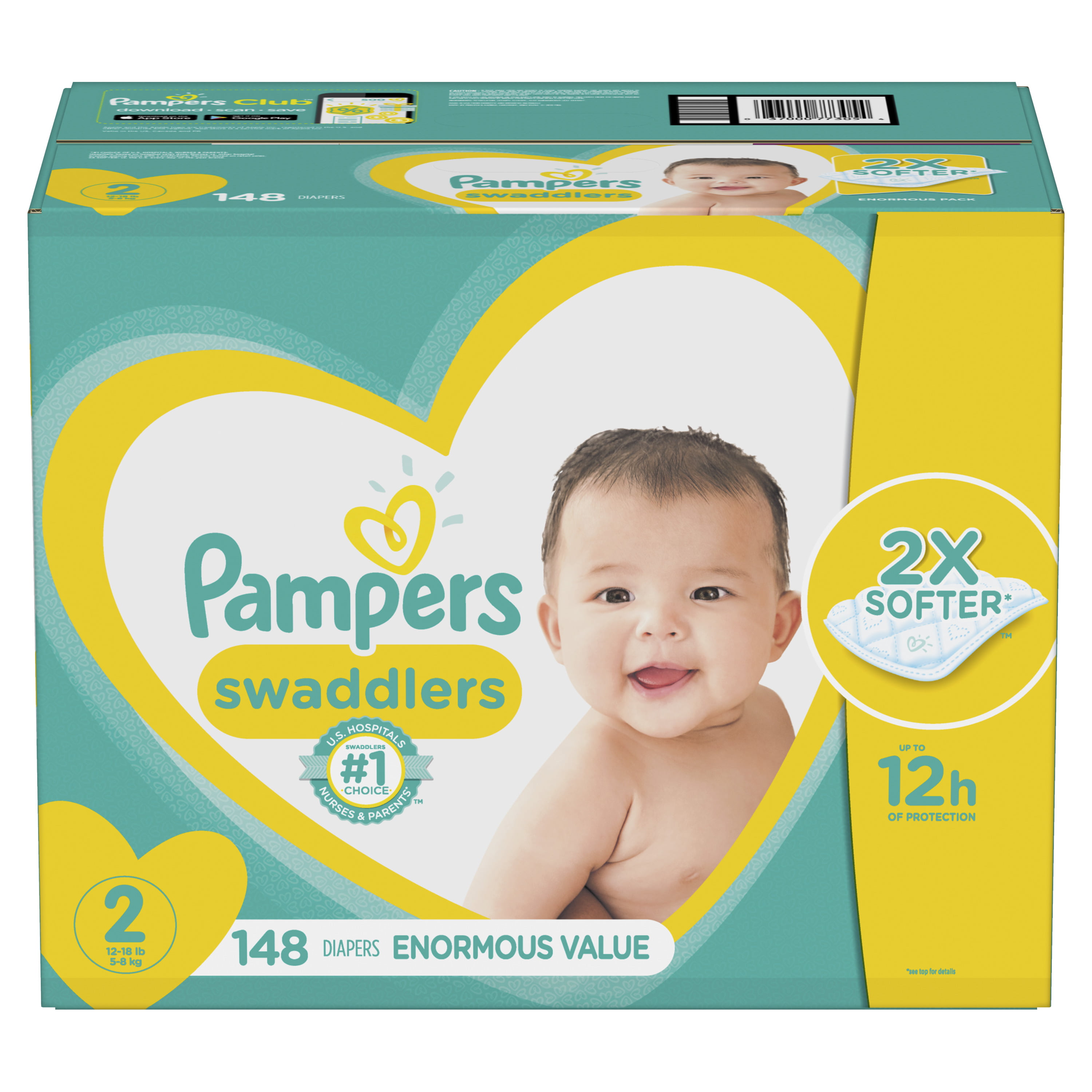 Pampers Swaddlers Soft and Absorbent Diapers, Size 2, 148 Ct - Walmart ...