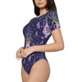 thumbnail image 2 of Naloa Lavender Flowers Women's Short-Sleeved Onesie, One-Piece Swimsuit for Parties, dates, clubs - Large, 2 of 9