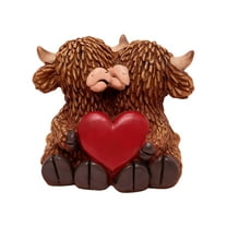 Darzheoy Valentine's Highlands Cow Figurine Resin Couple Statue with Heart Design for Home Decor Family Love Symbol Gift Idea Tabletop Display