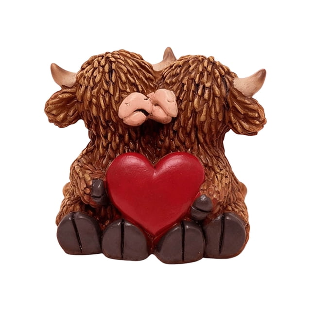 Decoraciones para San Valentín, Figura de resina de vaca de las Highlands con forma de corazón, Pareja de vacas, Decoración para el hogar, Símbolos de familia y enamorados, Pareja, Familia, Decoracion