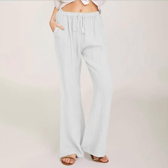 Women's Casual Solid Color High Waist Flared Loose Linen Pants For Summer Womens Casual Plaid Leggings Stretchy Work Pants Dress Pants Straight Leg Corduroy Pants Womens Business Casual Womens Pants