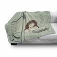 thumbnail image 2 of Cartoon Soft Flannel Fleece Throw Blanket, Young Woman Asleep on Her Desk Along Open Book Grad School Academic, Cozy Plush for Indoor and Outdoor Use, 50" x 60", Maroon and Almond Green, by Ambesonne, 2 of 5