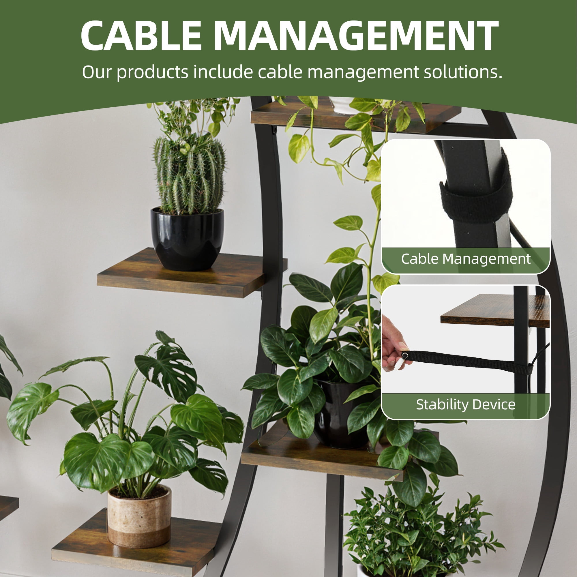 Uforic 63" Plant Stands Indoors with Grow Lights, Half Moon Metal Storge Shelf,Multiple Pots Metal Flower Stands