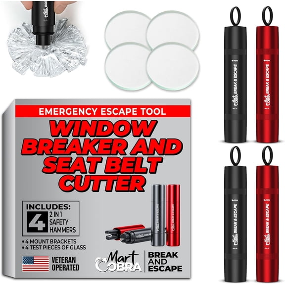 Car Window Breaker Seatbelt Cutter [4 Pack] – Emergency Glass Breaker Tool for Car – 2-in-1 Safety Hammer Life Hammer – Car Essentials, Car Must Haves, Auto Escape Keychain, Emergency Break & Escape