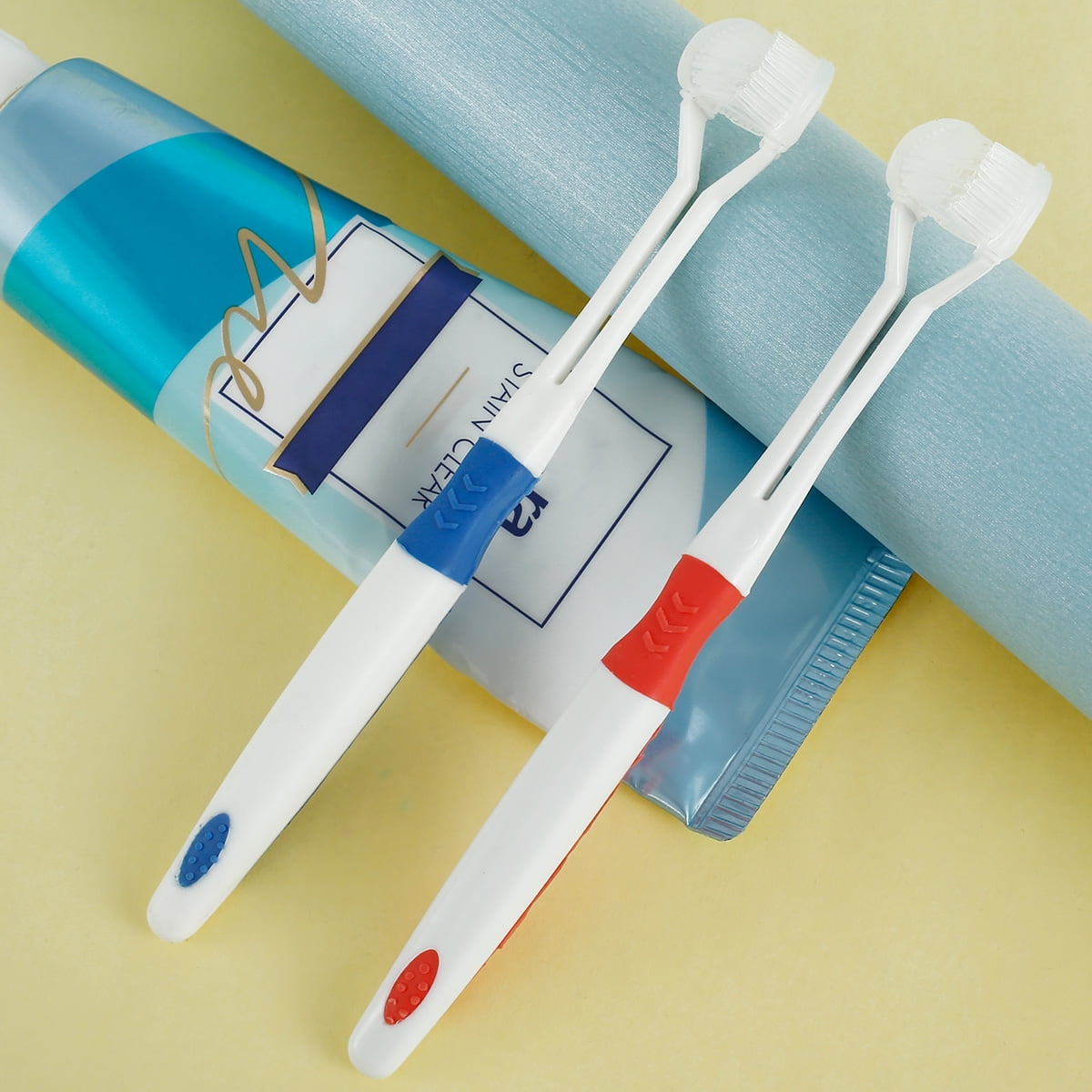 MTFun 3 Sided Autism Sensory Toothbrush Three Bristle Travel Toothbrush