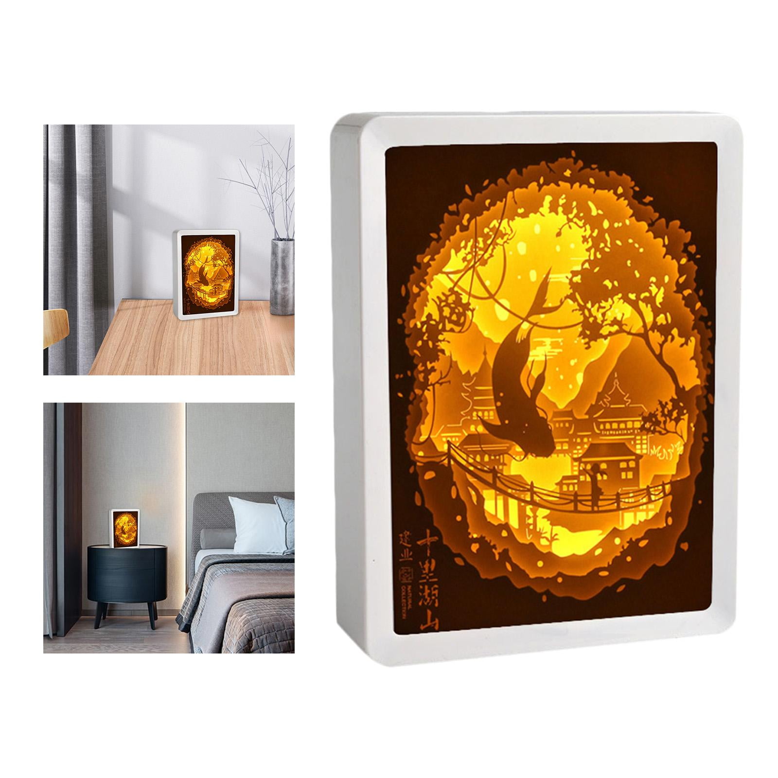 Day Gift 3D Paper Carving Night Box Paper Sculptures Table Lamps Decorative Desktop Lamp -