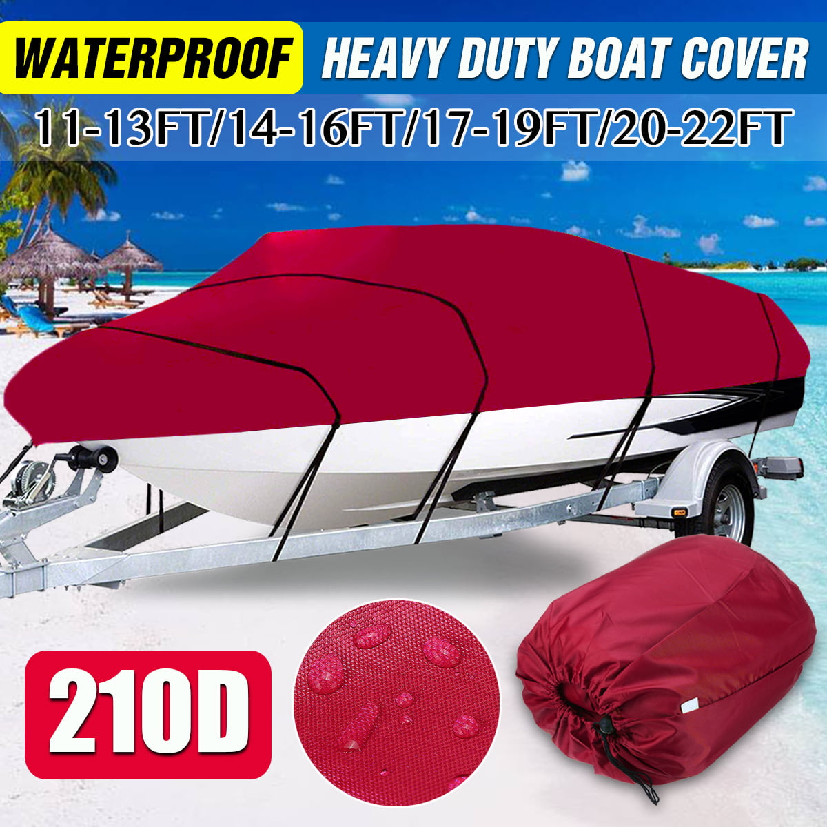 11-22FT Waterproof Boat Cover Runabout Fish Ski V-Hull Marine Speedboat Outdoor 