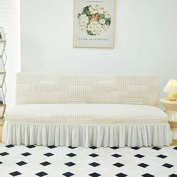 XmhyTop Sofa Cover for sofas Stretch Couch Covers for Living Room Easy Fit Washable Furniture Sofa Protector with Skirt,1 Piece 74.8-82.67inch (White A)