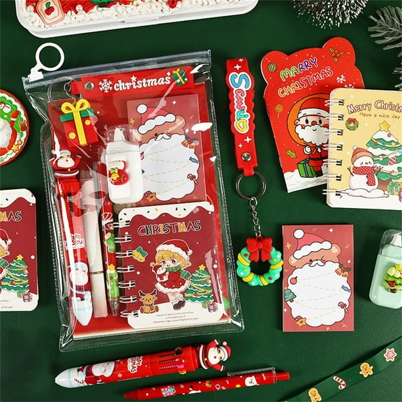 Set of 8 Christmas Notepads & Ballpoint Pens – Winter Memo Pads with Christmas Designs for Holiday Decorations, Office & Party Favors, Bulk Christmas Gifts, Red, Notebooks