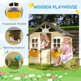 thumbnail image 5 of Outsunny Wooden Playhouse for Kids, Adventures Cottage, with Working Door, Windows, Bench, Service Station, Flowers Pot Holder, for 3-7 Years Old, 5 of 10