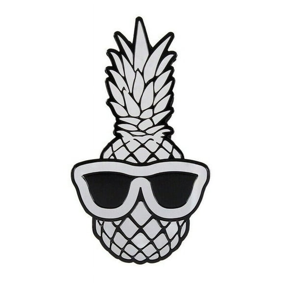 Emblem Badge Decal Cool Sunglasses Pineapple Polished Aluminum 2-3/8" x 4-1/4"