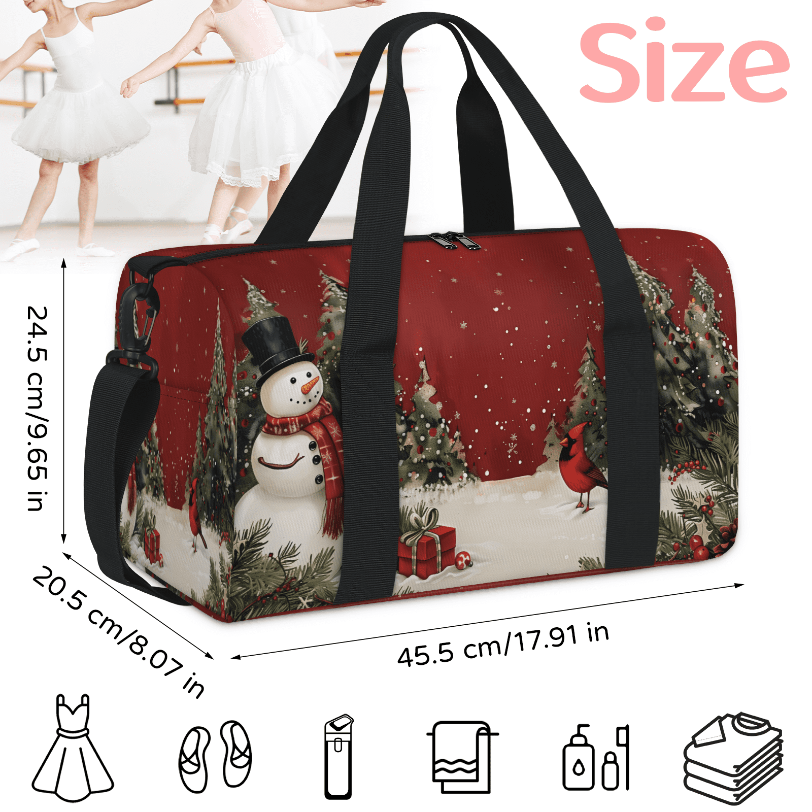 Herdesigns Christmas Travel Duffle Bag Sports Yoga Weekender Overnight Carry on Workout Bags Lightweight Waterproof Gym Tote Bag for Women