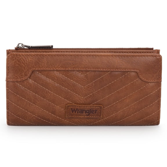 Wrangler Minimalist Wallet Credit Card Wallet for Women with Smooth Zippers, Brown