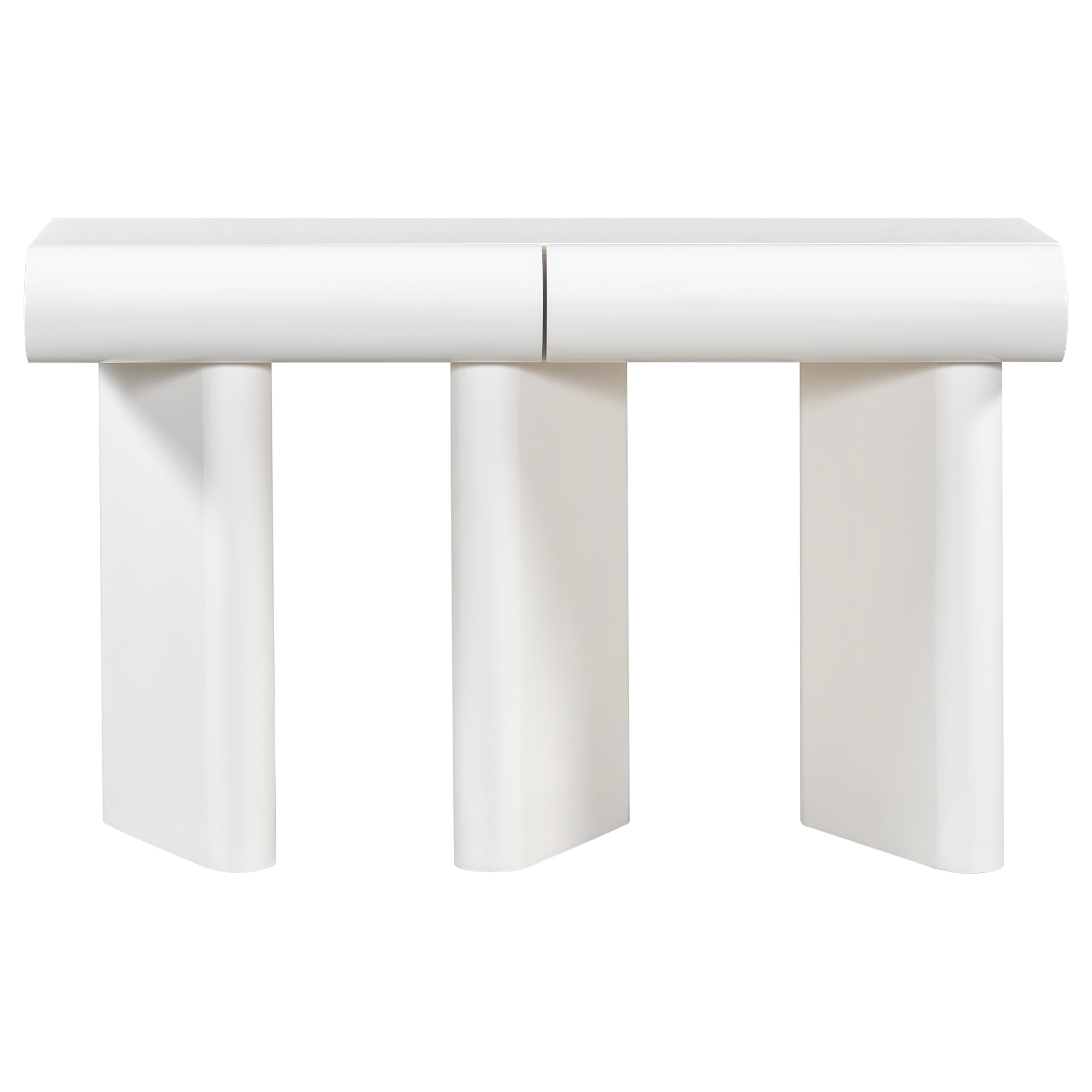 Euroco 47.6" Modern Console Table with 2 Curved Drawers,Narrow Sofa Table Entryway Table with Geometric Legs for Living Room,Foyer,Small Apartments,White